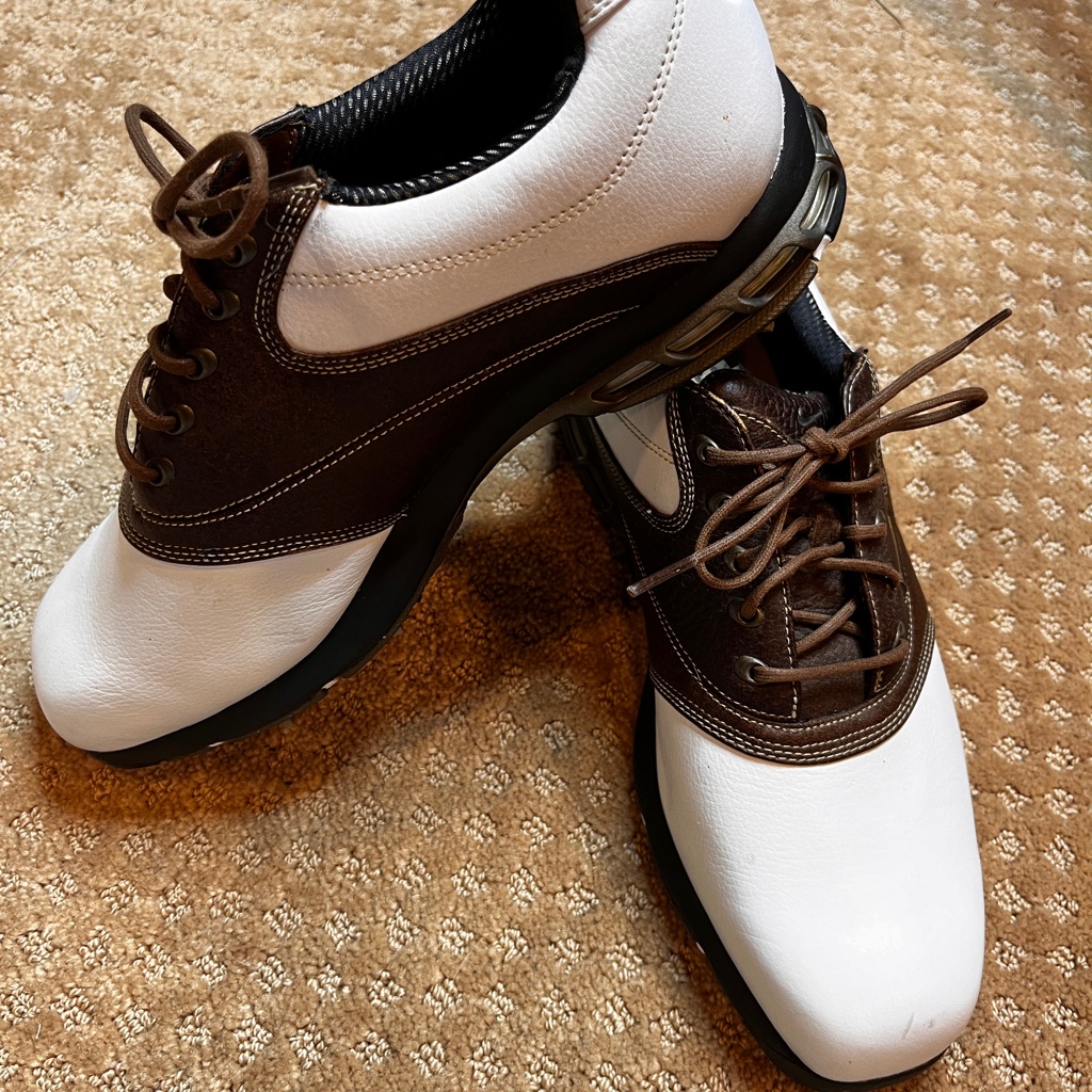 Nike Golf Shoes Mens Brown Saddle And White Leather Size 8.5 Classic Golf Spikes